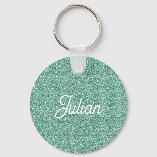 Monogram blauwe glitterspleet sleutelhanger (Voorkant)