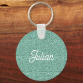 Monogram blauwe glitterspleet sleutelhanger (Voorkant)