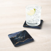 Monogram Blauwe Goud Agaat Geode Bier Onderzetter (Rechterzijde)