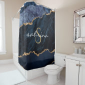 Monogram Blauwe Goud Agaat Geode Douchegordijn (In situ)