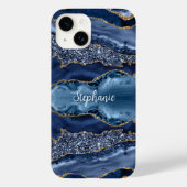 Monogram Blauwe Goud Agaat Marmer Glitter Case-Mate iPhone Case (Achterkant)