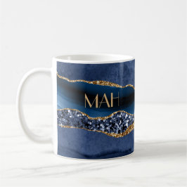 Monogram Blauwe Goud Glitter Agaat Marmer Trendy  Koffiemok