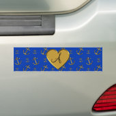 Monogram blauwe goudankers bumpersticker (Op auto)