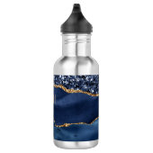 Monogram Blauwe Gouden Glitter Agate Marmer Trendy Waterfles (Rechts)