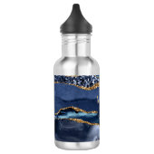 Monogram Blauwe Gouden Glitter Agate Marmer Trendy Waterfles (Links)