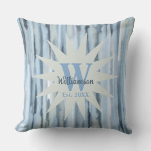 Monogram blauwe grijze marine strepen aquarel mari kussen