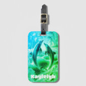 Monogram Blauwe & Groene Dolfijnen Oceaan | Bagagelabel (Voorkant (verticaal))