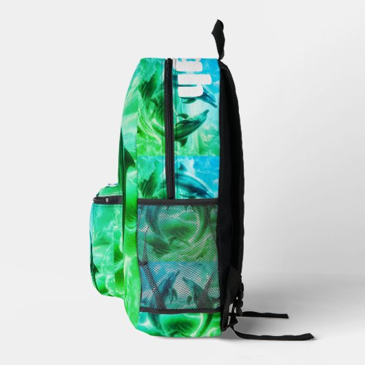 Monogram Blauwe & Groene Dolfijnen Oceaan | Bedrukte Rugzak (Rechts)
