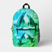 Monogram Blauwe & Groene Dolfijnen Oceaan | Bedrukte Rugzak (Voorkant)