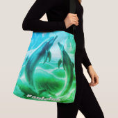 Monogram Blauwe & Groene Dolfijnen Oceaan | Crossbody Tas (Dichtbij)