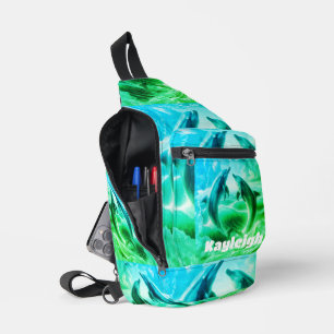 Monogram Blauwe & Groene Dolfijnen Oceaan Sling Bag