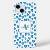 Monogram blauwe hart Waterverf Case-Mate iPhone Case (Achterkant)