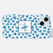 Monogram blauwe hart Waterverf Case-Mate iPhone Case (Achterkant (horizontaal))