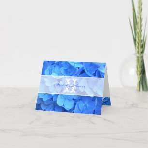 Monogram Blauwe Hortensia Bedankkaart Notitiekaartje