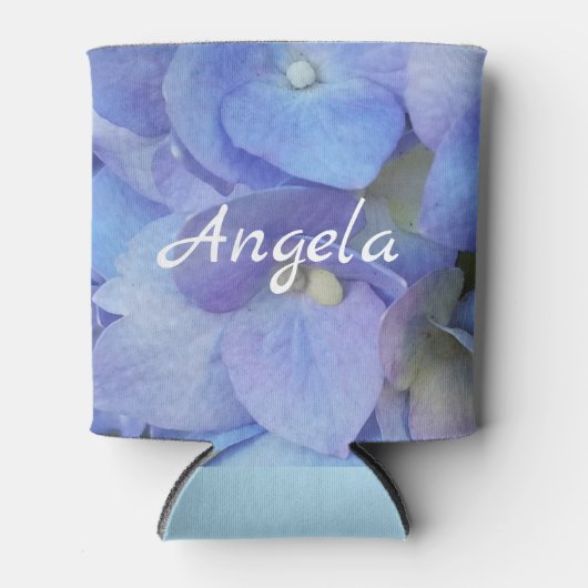 monogram blauwe hydrangea foto blikjeskoeler (Voorkant)