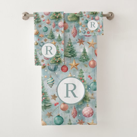 Monogram Blauwe Kerst Bad Handdoek (Insitu)