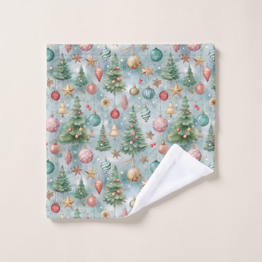 Monogram Blauwe Kerst Bad Handdoek (Wasdoekje)