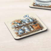 Monogram Blauwe Keuken Bier Onderzetter (Linkerzijde)