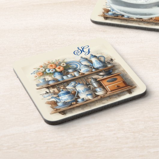 Monogram  Blauwe Keuken Bier Onderzetter (Linkerzijde)