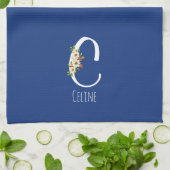 Monogram blauwe keukenhanddoek huis verwarmingscad (Gevouwen)