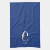 Monogram blauwe keukenhanddoek huis verwarmingscad (Verticaal)