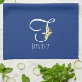 Monogram blauwe keukenhanddoek huis verwarmingscad (Gevouwen)