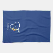 Monogram blauwe keukenhanddoek huis verwarmingscad (Horizontaal)