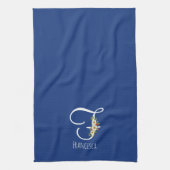 Monogram blauwe keukenhanddoek huis verwarmingscad (Verticaal)