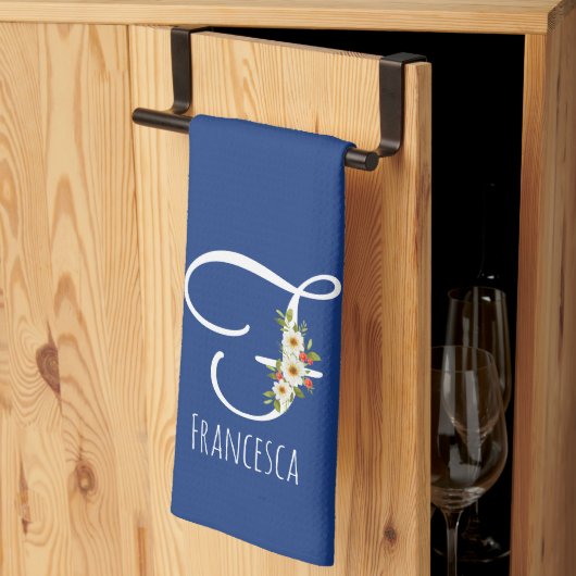 Monogram blauwe keukenhanddoek huis verwarmingscad (Derde Gevouwen)