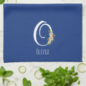 Monogram blauwe keukenhanddoek huis verwarmingscad (Gevouwen)