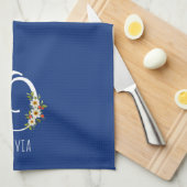 Monogram blauwe keukenhanddoek huis verwarmingscad (Quarter Fold)