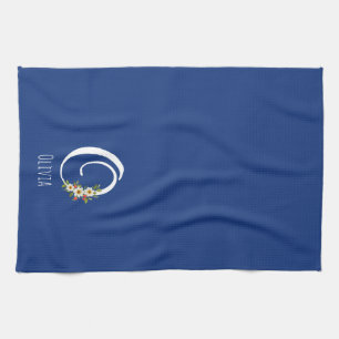 Monogram blauwe keukenhanddoek huis verwarmingscad