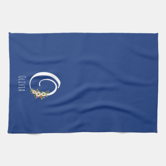 Monogram blauwe keukenhanddoek huis verwarmingscad (Horizontaal)
