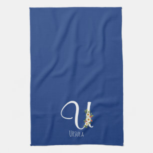 Monogram blauwe keukenhanddoek huis verwarmingscad