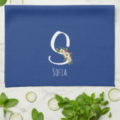 Monogram blauwe keukenhanddoek huis verwarmingscad (Gevouwen)