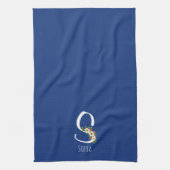 Monogram blauwe keukenhanddoek huis verwarmingscad (Verticaal)