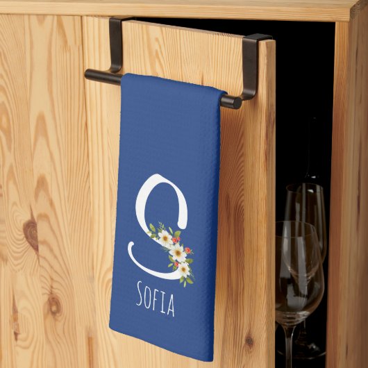 Monogram blauwe keukenhanddoek huis verwarmingscad (Derde Gevouwen)