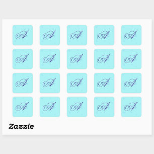 Monogram blauwe kleine bloemen vierkante sticker