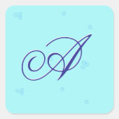 Monogram blauwe kleine bloemen vierkante sticker (Voorkant)