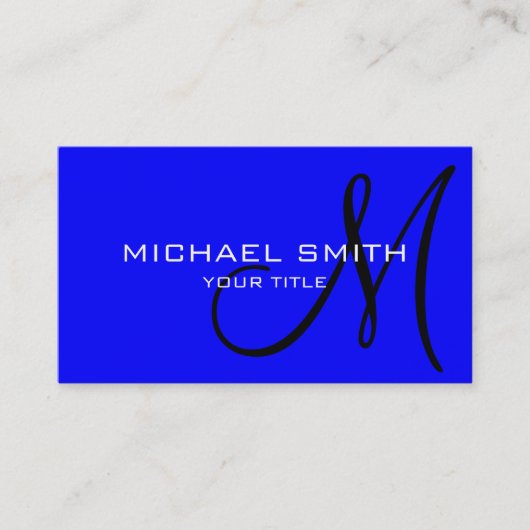Monogram blauwe kleur achtergrond visitekaartje (Voorkant)