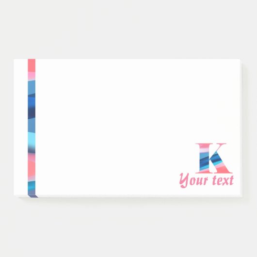 Monogram blauwe koraal letter K noten Post-it® Notes (Voorkant)