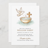 Monogram Blauwe Krans Doop Uitnodiging voor Jongen (Voorkant / Achterkant)