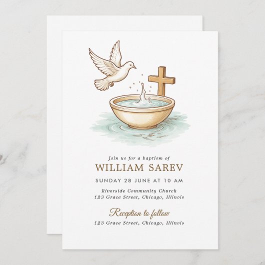 Monogram Blauwe Krans Doop Uitnodiging voor Jongen (Voorkant / Achterkant)