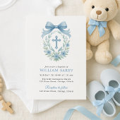Monogram Blauwe Krans Doop Uitnodiging voor Jongen