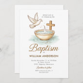 Monogram Blauwe Krans Doop Uitnodiging voor Jongen (Voorkant / Achterkant)