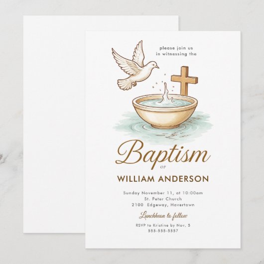 Monogram Blauwe Krans Doop Uitnodiging voor Jongen (Voorkant / Achterkant)