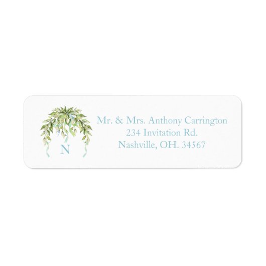 Monogram Blauwe Lintjes Bloem Elegant Retouradres Etiket (Voorkant)
