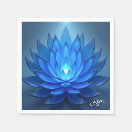 Monogram Blauwe Lotus Flower Spirituele Kunst Servet
