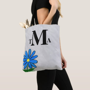 Monogram Blauwe Madelief Tote Bag