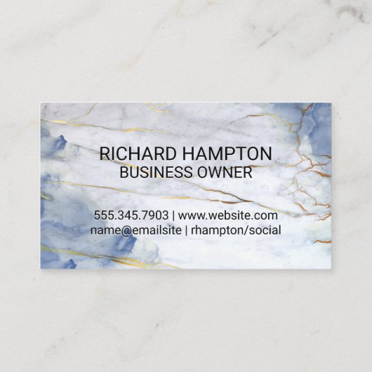 Monogram | Blauwe marmeren metallic trim Visitekaartje (Achterkant)